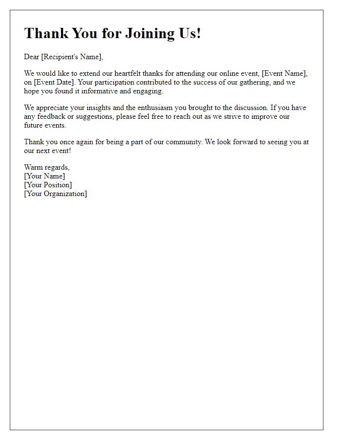 Letter template of thank you for attending the online event