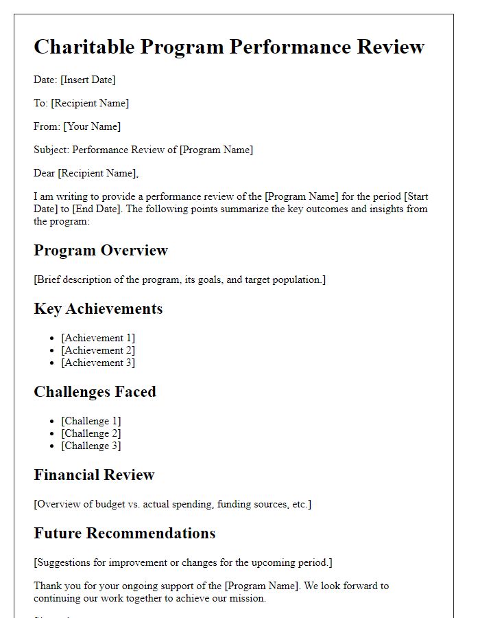 Letter template of charitable program performance review