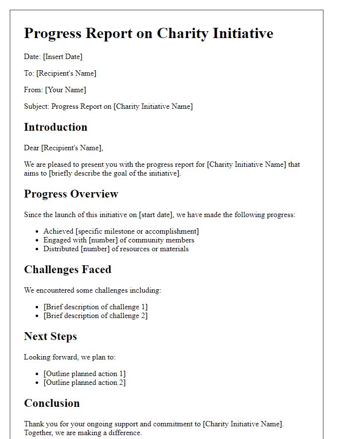 Letter template of charity initiative progress report