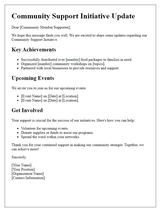Letter template of community support initiative update