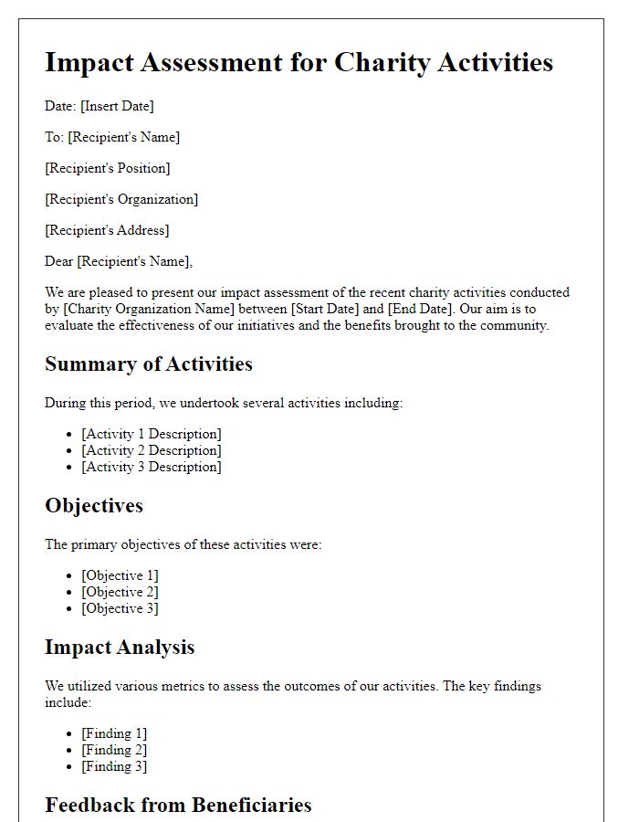 Letter template of impact assessment for charity activities