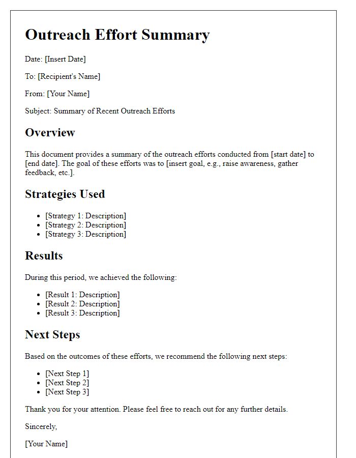 Letter template of outreach effort summary