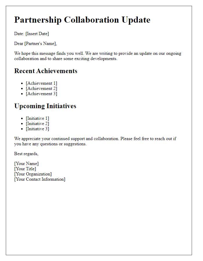 Letter template of partnership collaboration update