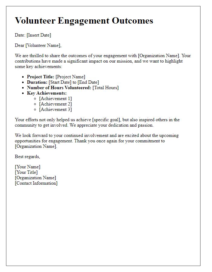 Letter template of volunteer engagement outcomes