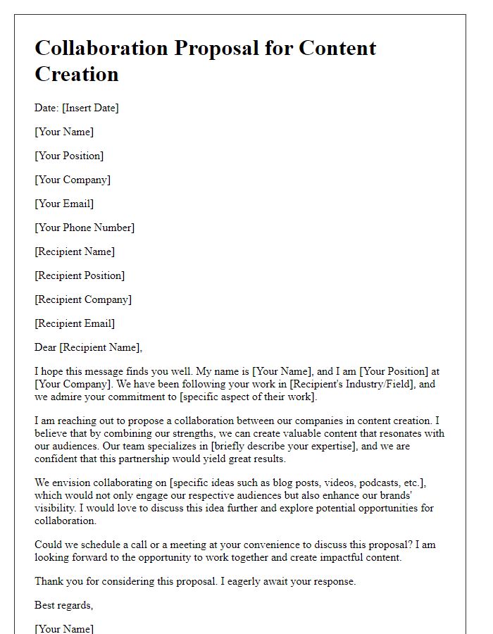 Letter template of collaboration proposal for content creation