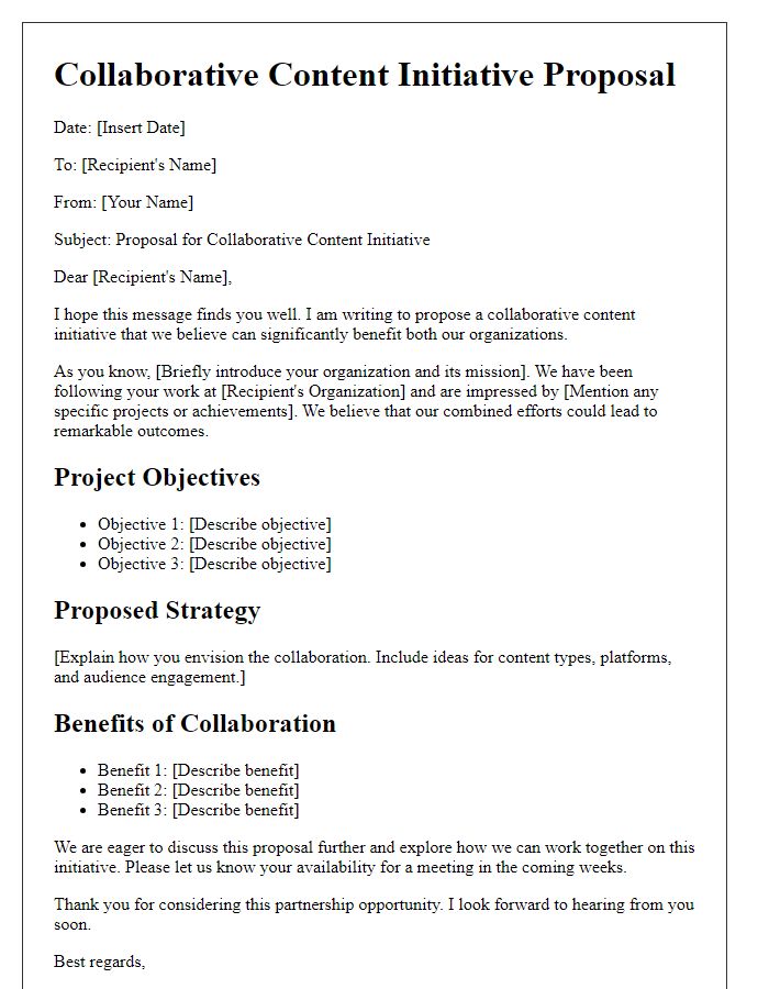 Letter template of collaborative content initiative proposal