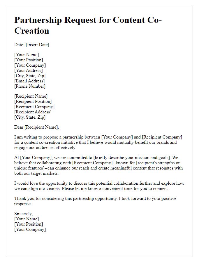 Letter template of content co-creation partnership request