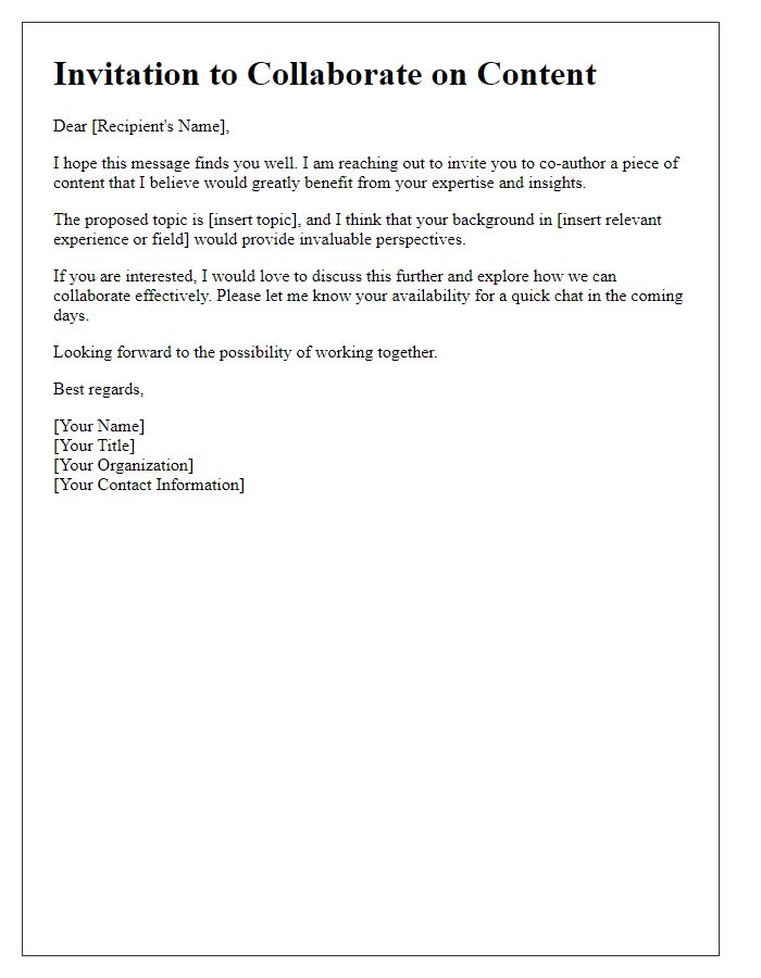 Letter template of invitation for co-authoring content