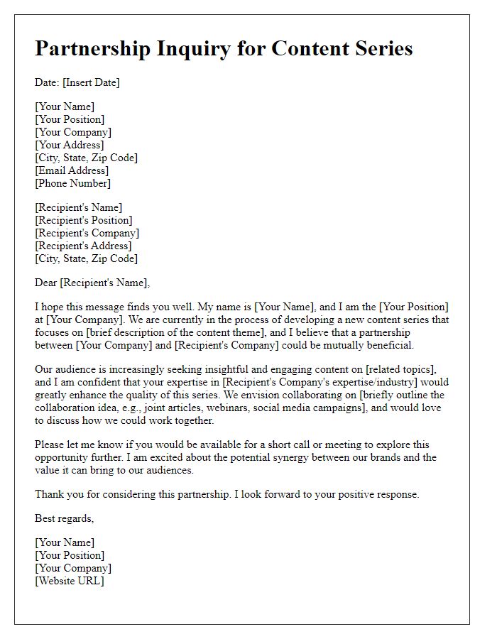 Letter template of partnership inquiry for content series