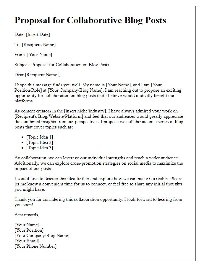 Letter template of proposal for collaborative blog posts