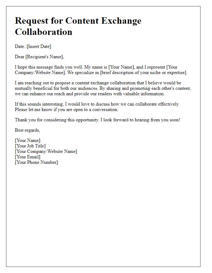 Letter template of request for content exchange collaboration