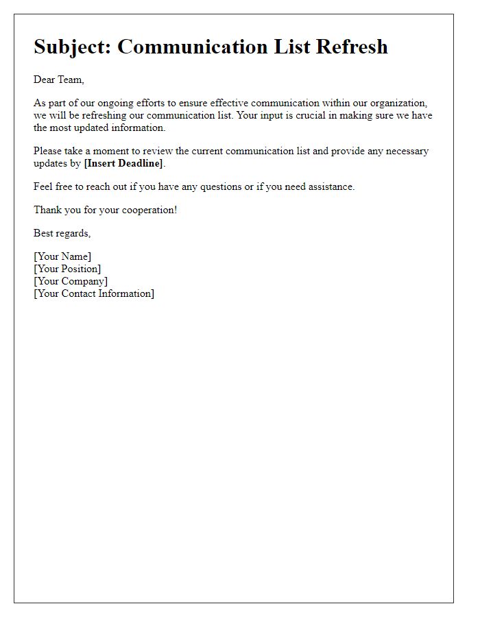 Letter template of communication list refresh