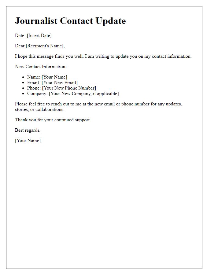 Letter template of journalist contact updates