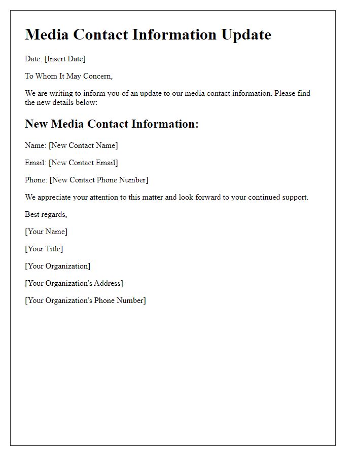 Letter template of media contact information update