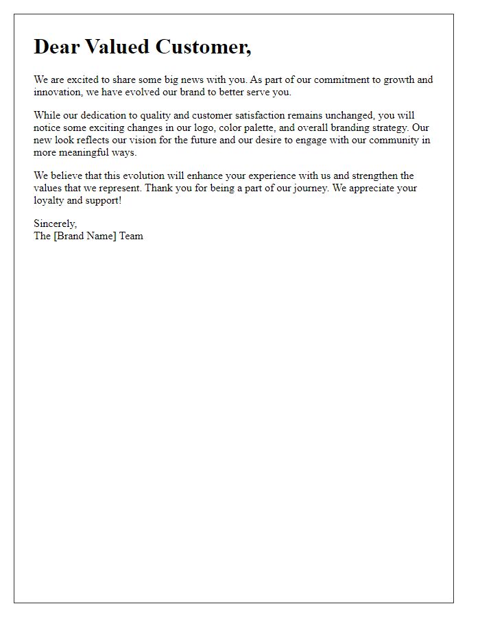 Letter template of brand evolution notice