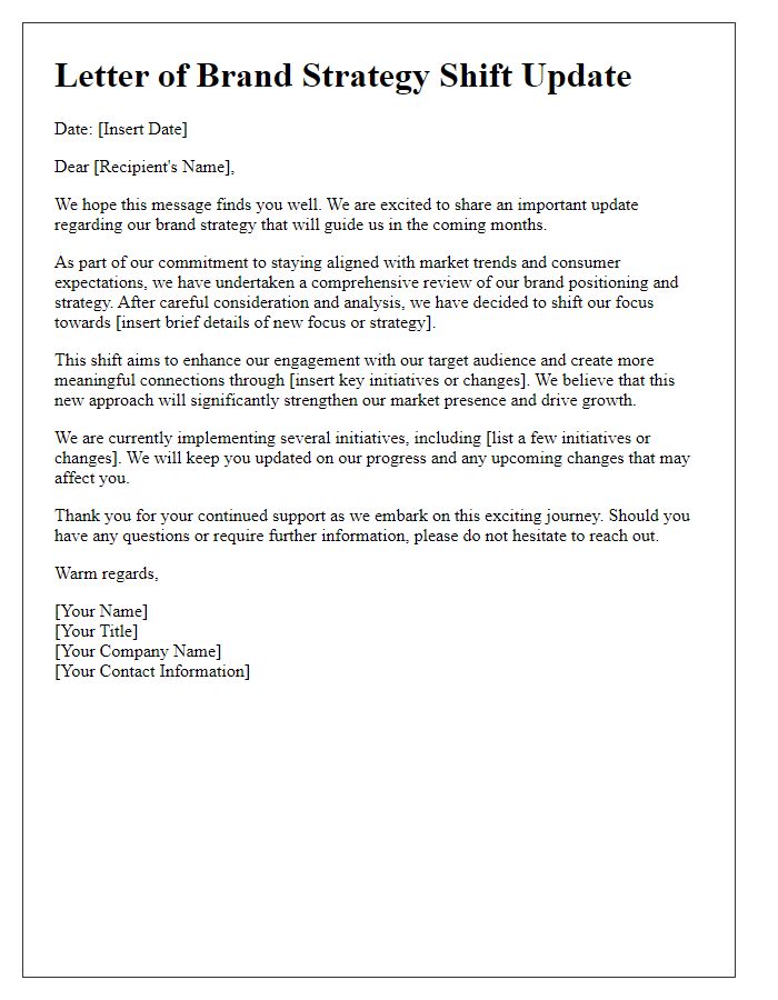 Letter template of brand strategy shift update