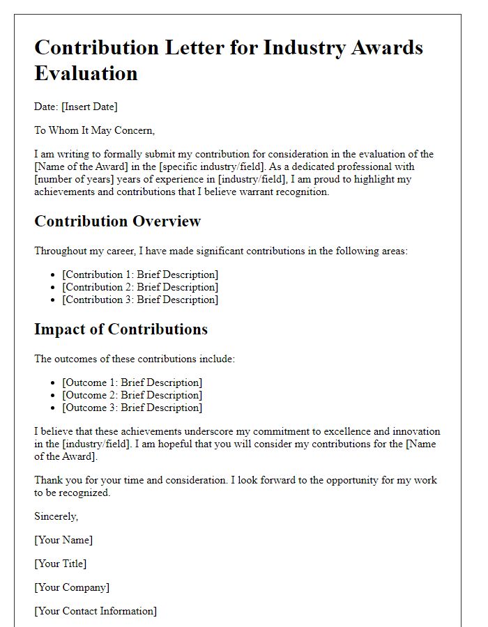 Letter template of contribution for industry awards evaluation