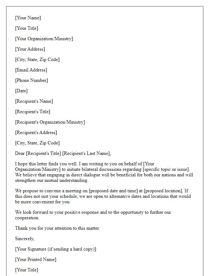 Letter template of diplomatic correspondence for bilateral discussions