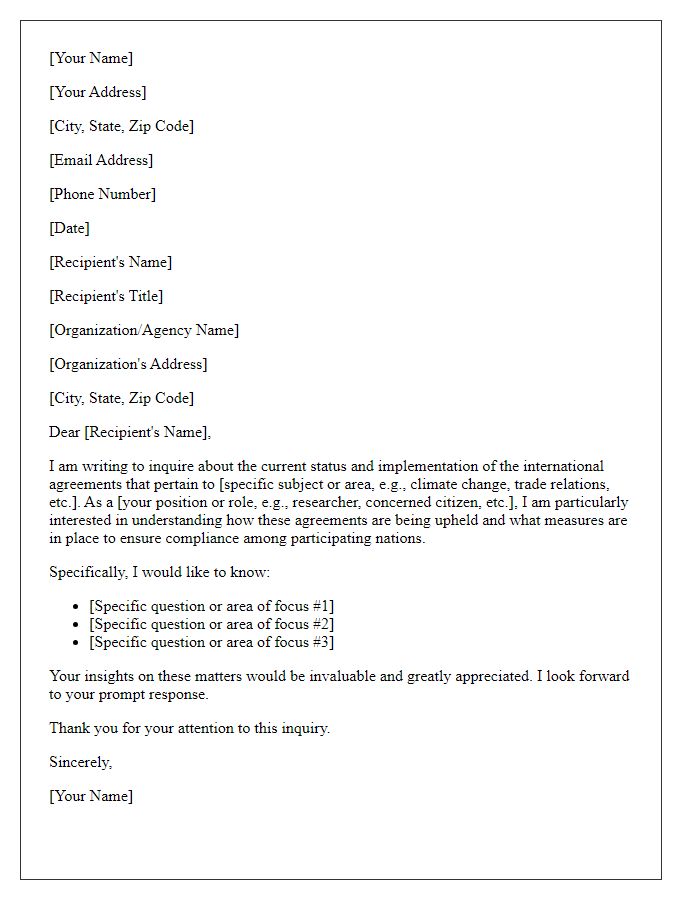 Letter template of formal inquiry regarding international agreements