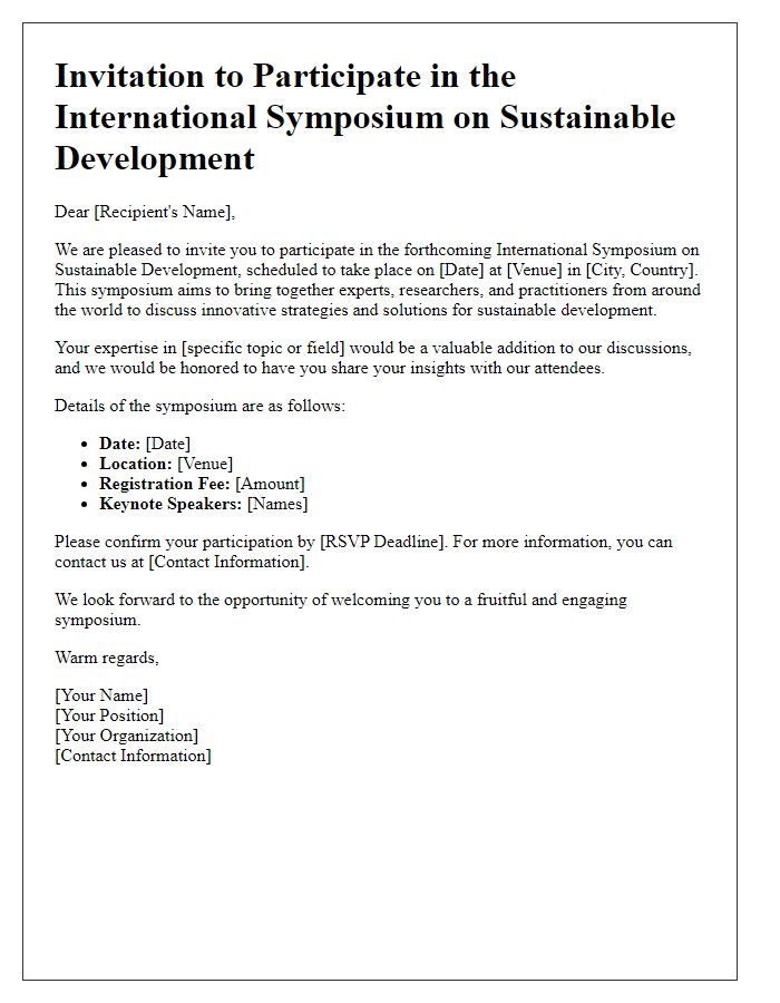 Letter template of invitation for international symposium participation