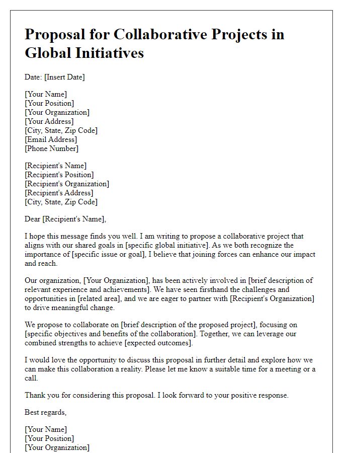 Letter template of proposal for collaborative projects in global initiatives