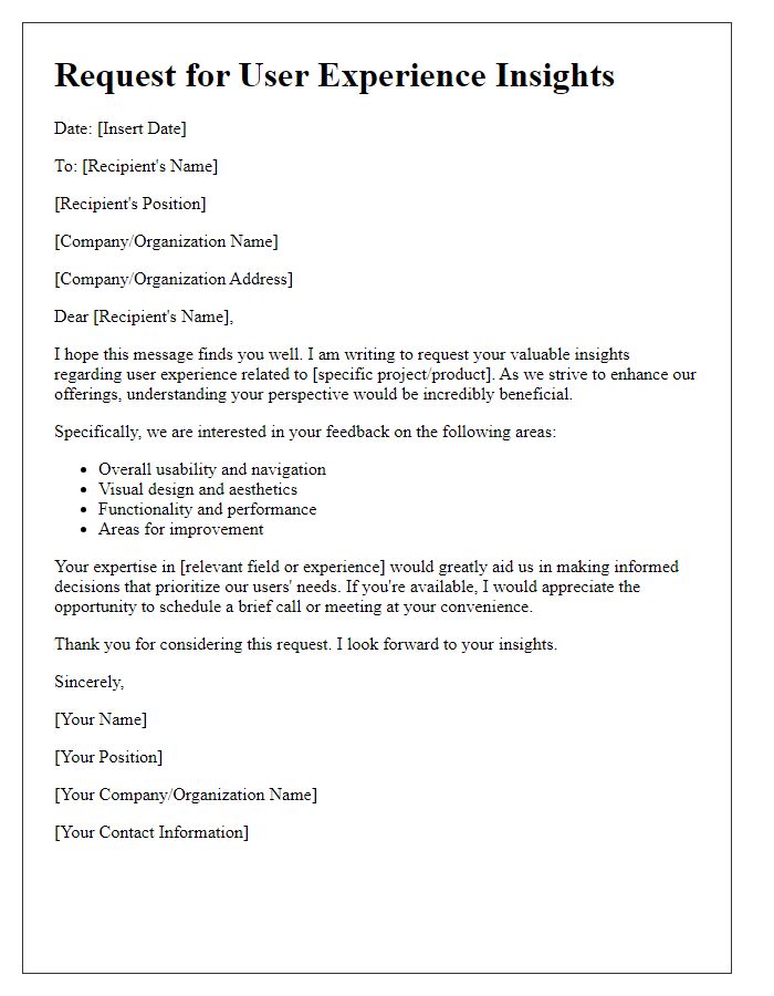 Letter template of Request for User Experience Insights