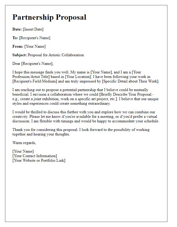 Letter template of artist partnership proposal