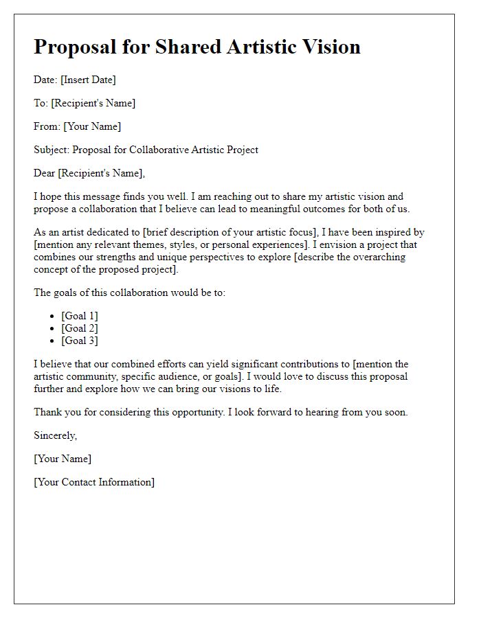 Letter template of shared artistic vision proposal