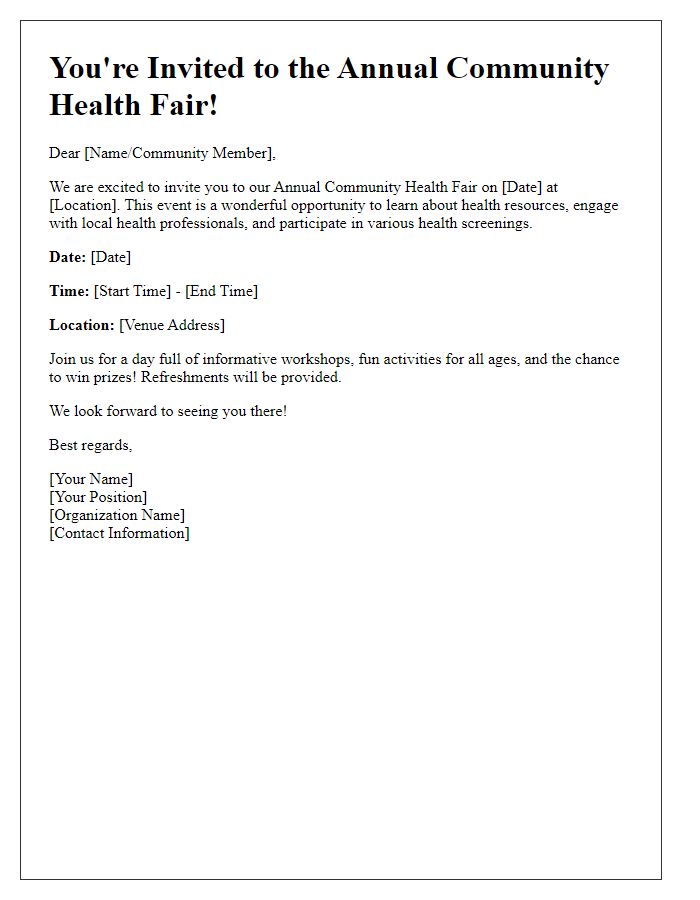 Letter template of community health fair invitation