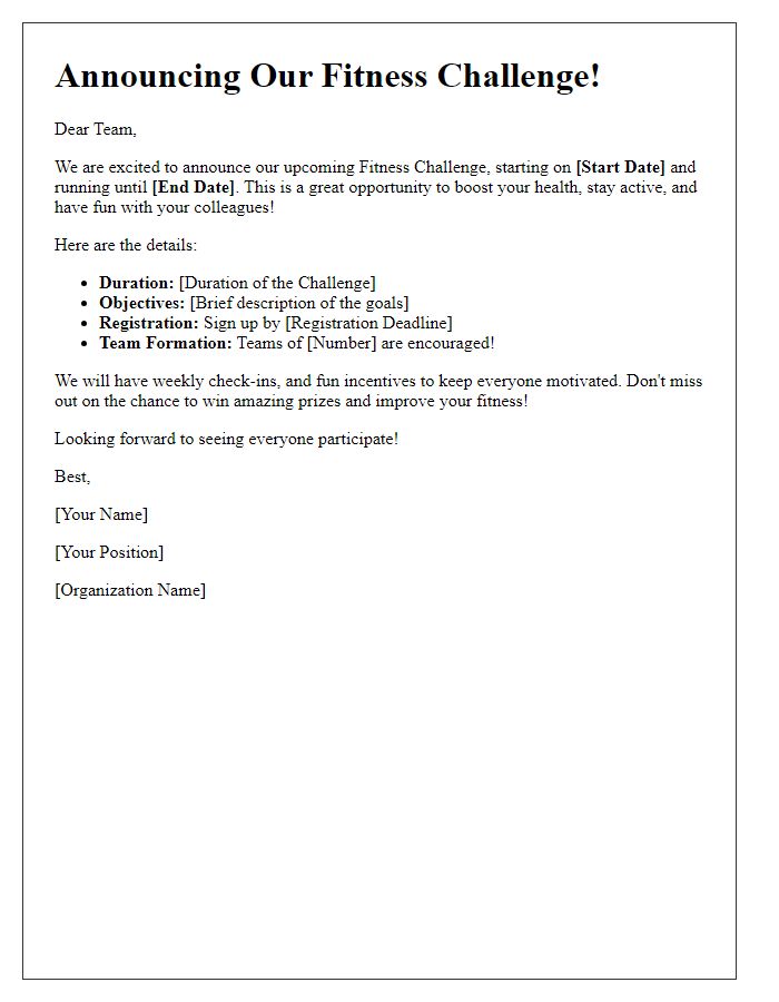 Letter template of fitness challenge announcement