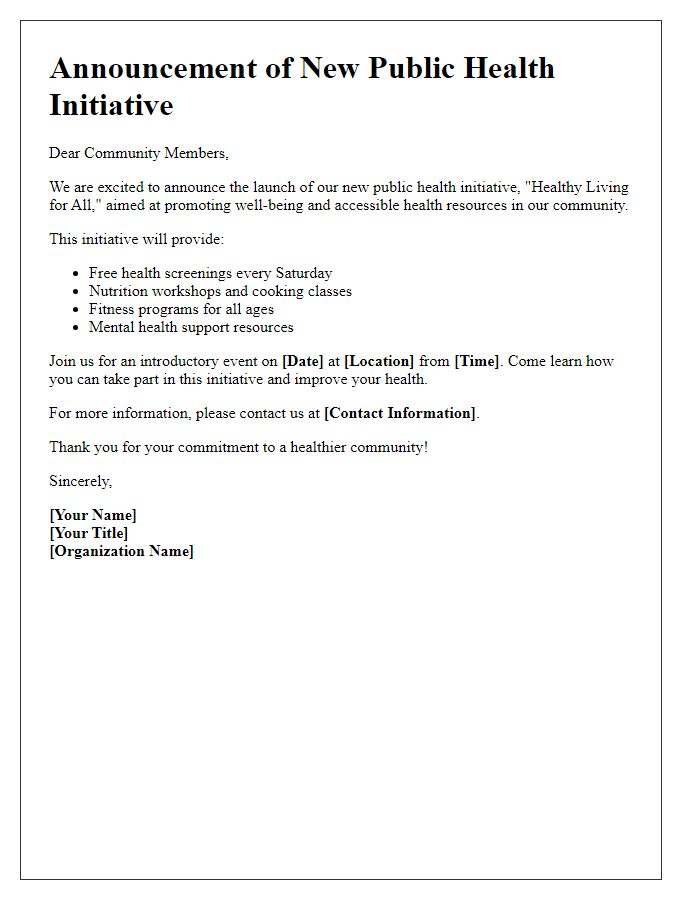 Letter template of public health initiative announcement