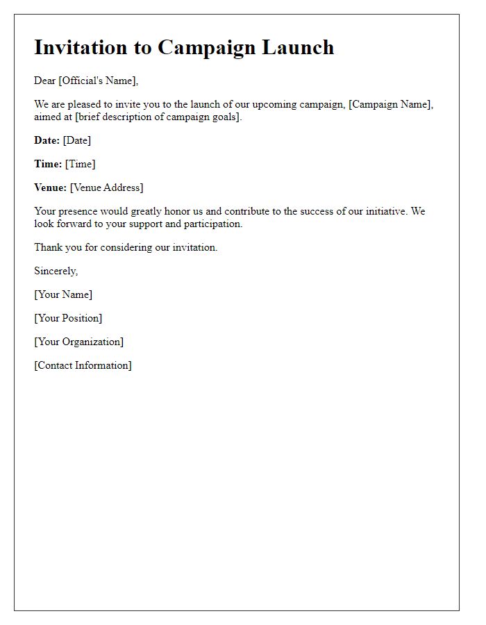 Letter template of campaign launch invitation for government officials