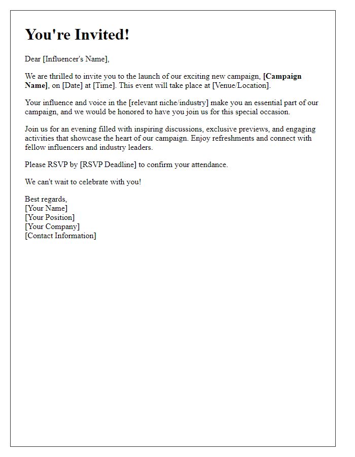 Letter template of campaign launch invitation for influencers