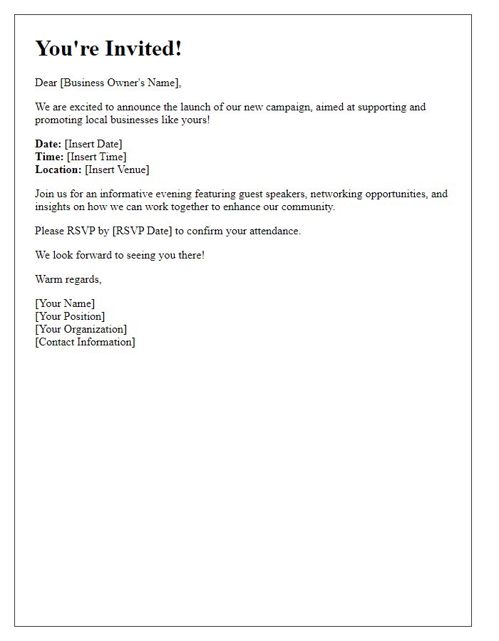 Letter template of campaign launch invitation for local businesses