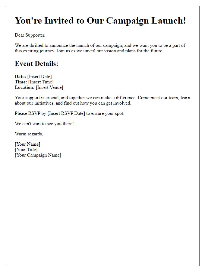 Letter template of campaign launch invitation for supporters