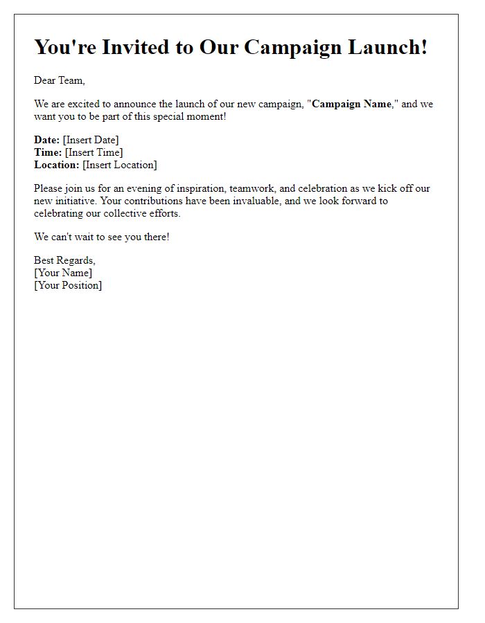 Letter template of campaign launch invitation for team members