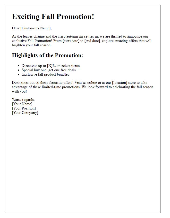 Letter template of fall promotion highlight