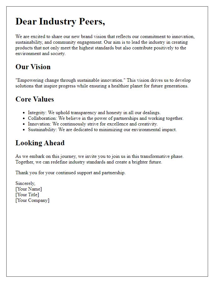 Letter template of new brand vision for industry peers