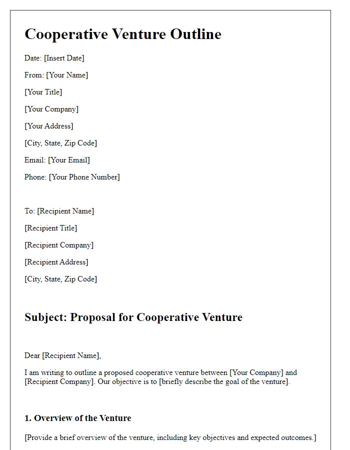 Letter template of cooperative venture outline