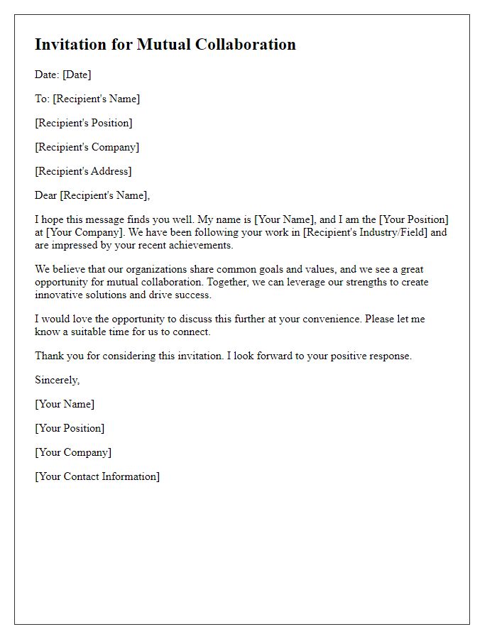 Letter template of mutual collaboration invitation