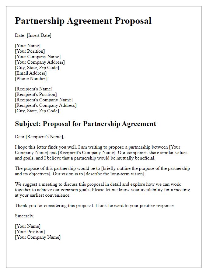 Letter template of partnership agreement proposal