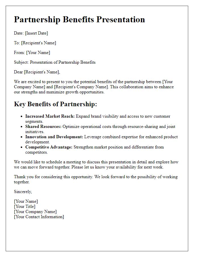 Letter template of partnership benefits presentation