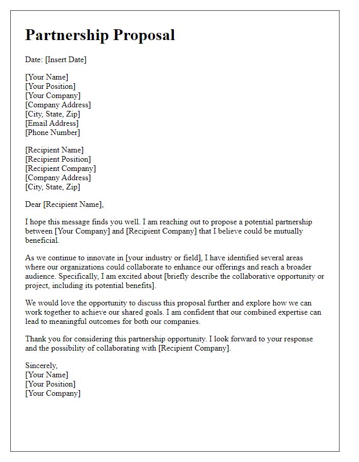 Letter template of partnership proposal for collaborative opportunity