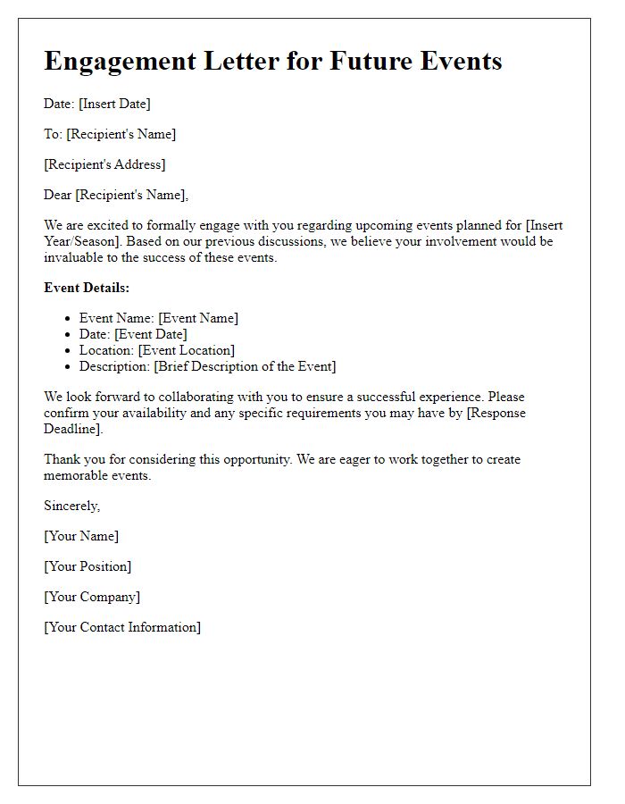 Letter template of engagement for future events