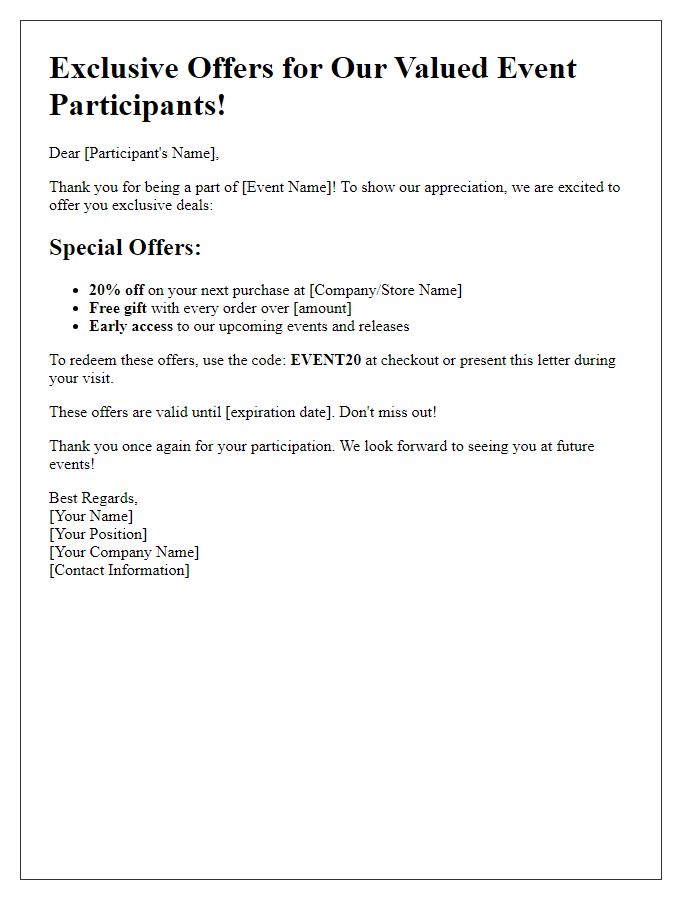 Letter template of special offers for event participants