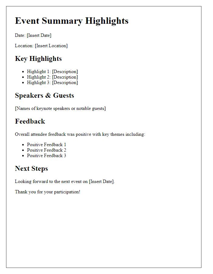 Letter template of summary highlights from the event