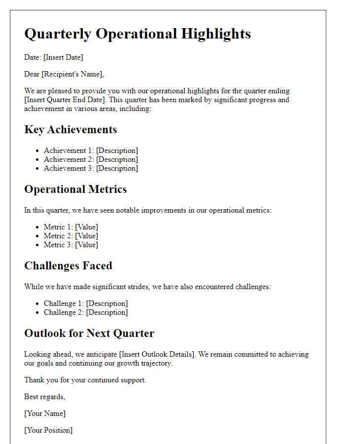 Letter template of quarterly operational highlights