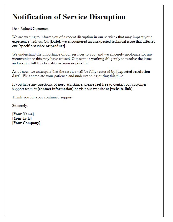 Letter template of customer impact due to service disruption