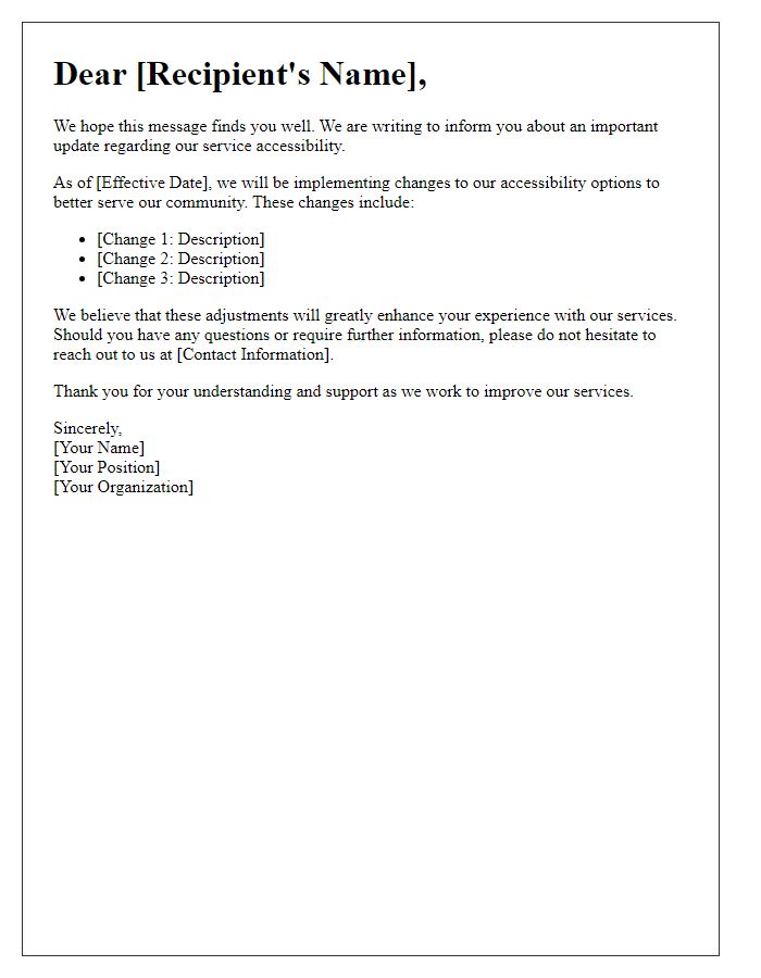 Letter template of service accessibility change update