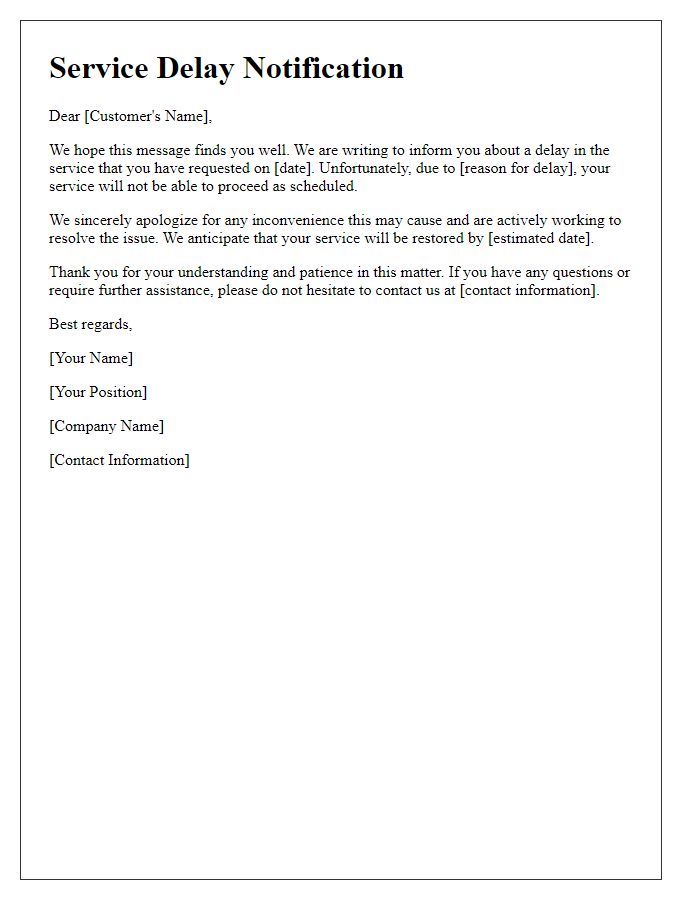 Letter template of service delay information